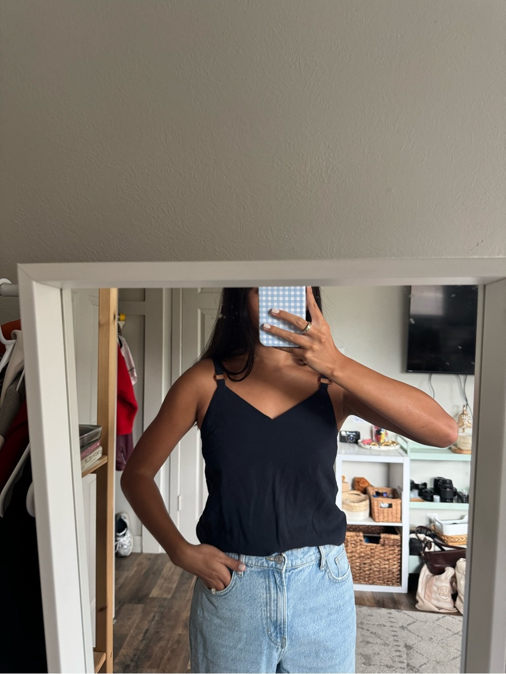 Top shop Women's navy V-Neck Spaghetti Strap Tank Top